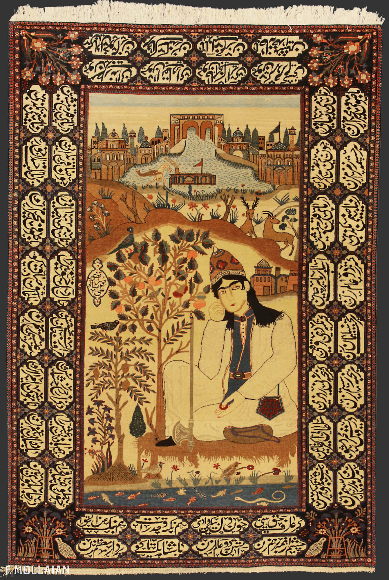 A Pictorial Antique Persian Kashan Mohtasham Rug n°:55510929